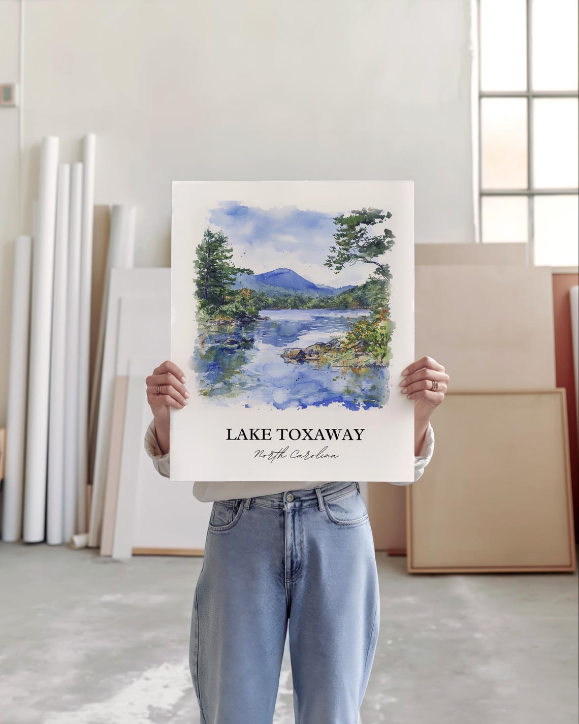Lake Toxaway North Carolina Pine Mountain Lake Watercolor Poster - Image 3