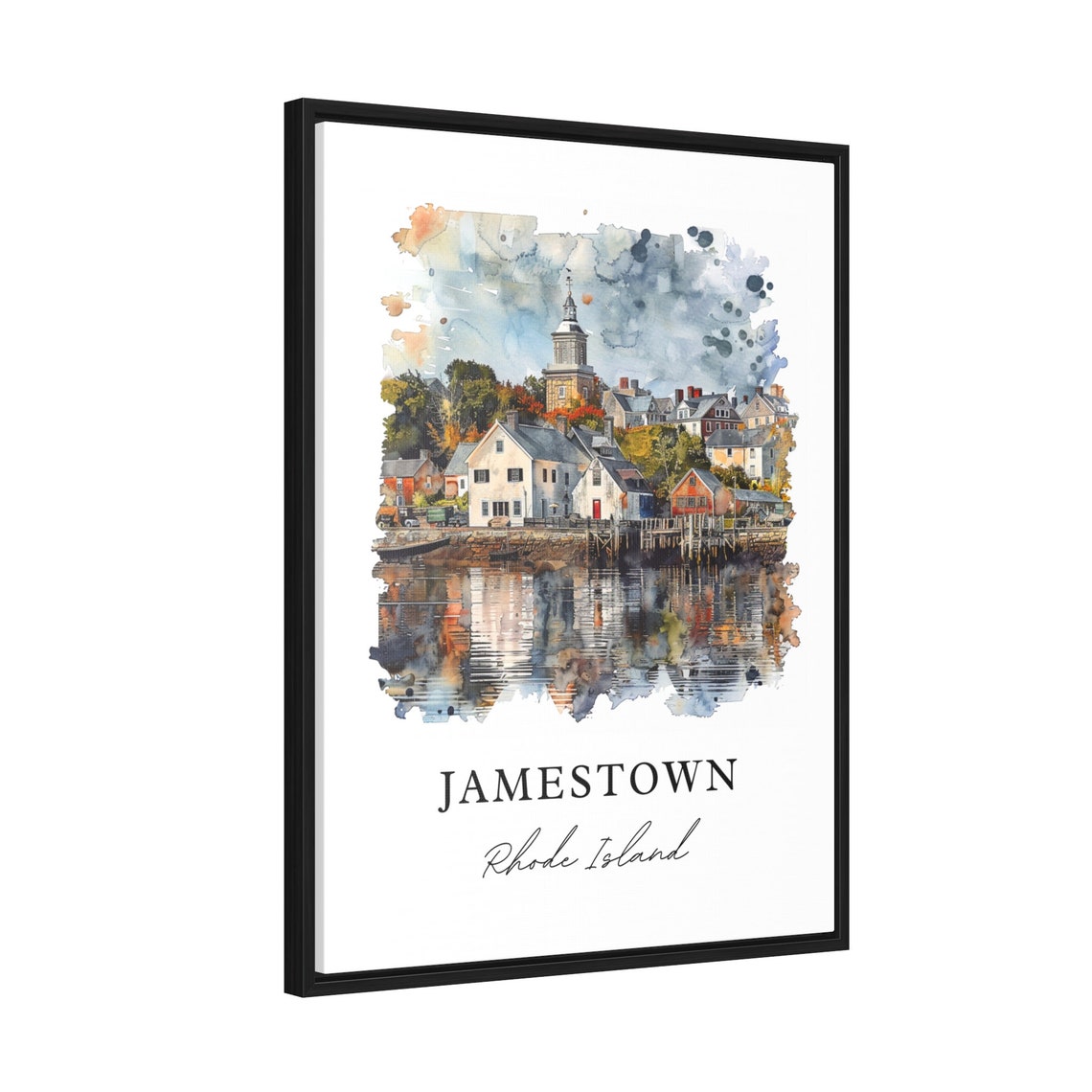 Jamestown Rhode Island Watercolor Waterfront Village Art Poster - Image 2