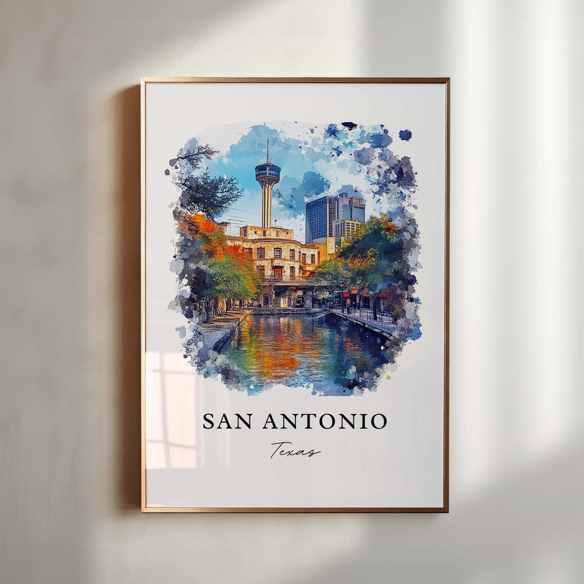 San Antonio, Texas Watercolor Travel Poster Art Print