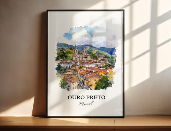 Ouro Preto Wall Art Minas Gerais Print Brazil Watercolor Gift Travel Poster Housewarming
