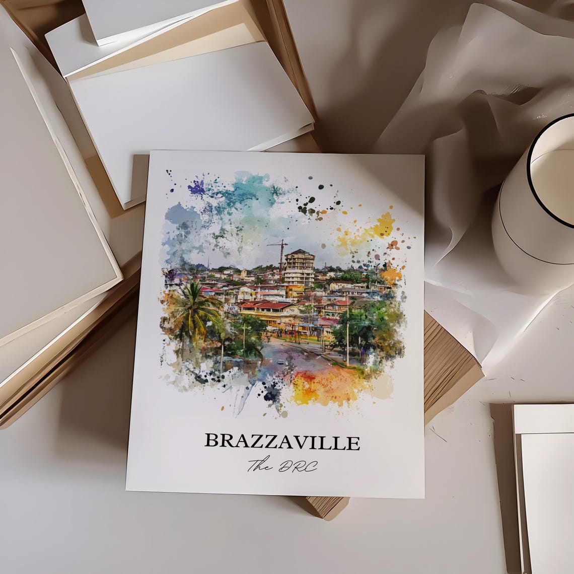 Brazzaville The DRC Watercolor City Street Scene Travel Poster - Image 3