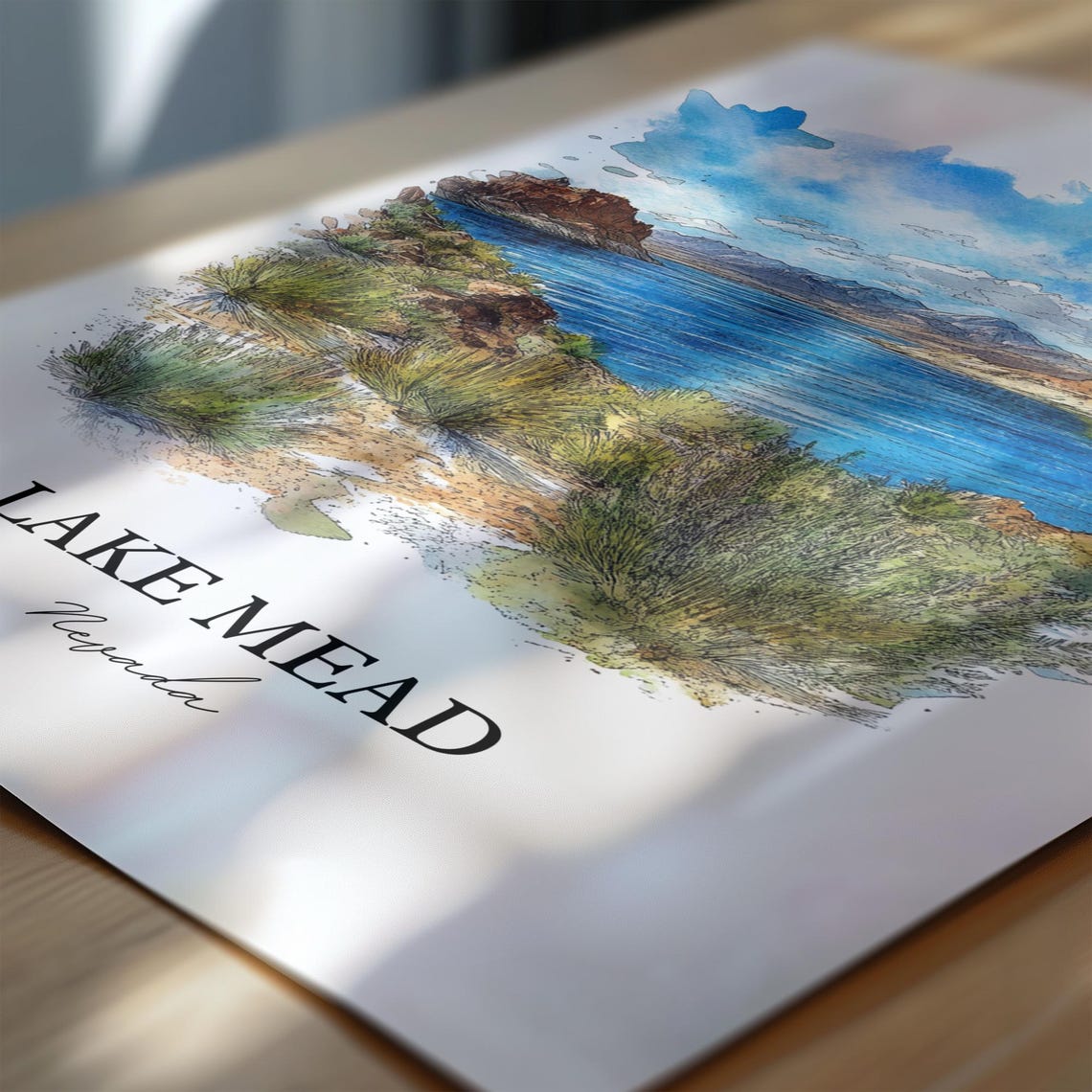 Lake Mead Nevada Watercolor Desert Lake Red Rock Scene Poster - Image 6