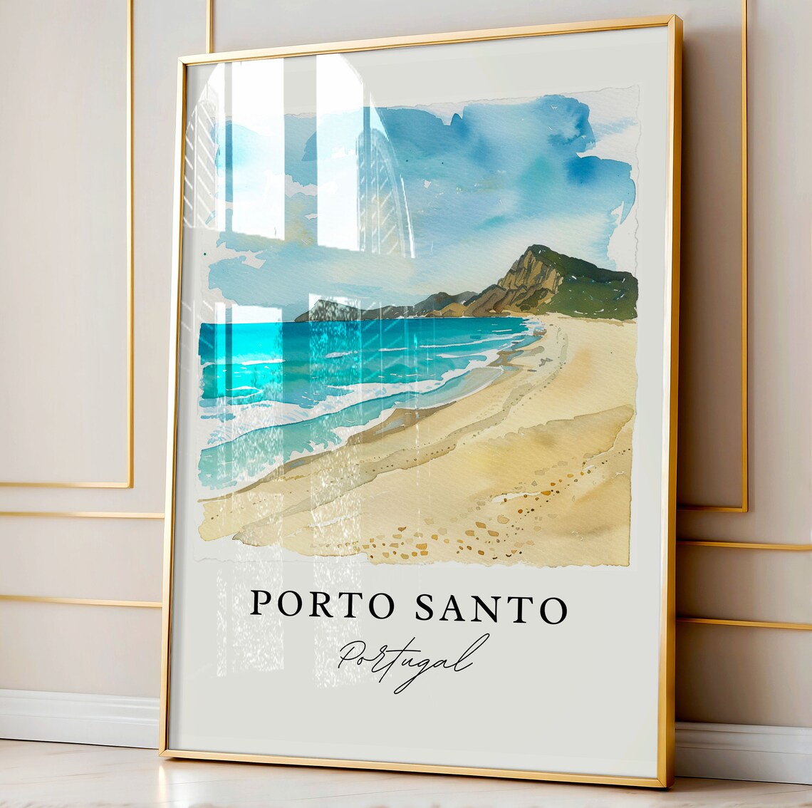 Porto Santo Portugal Golden Beach Watercolor Island Coast Poster - Image 4