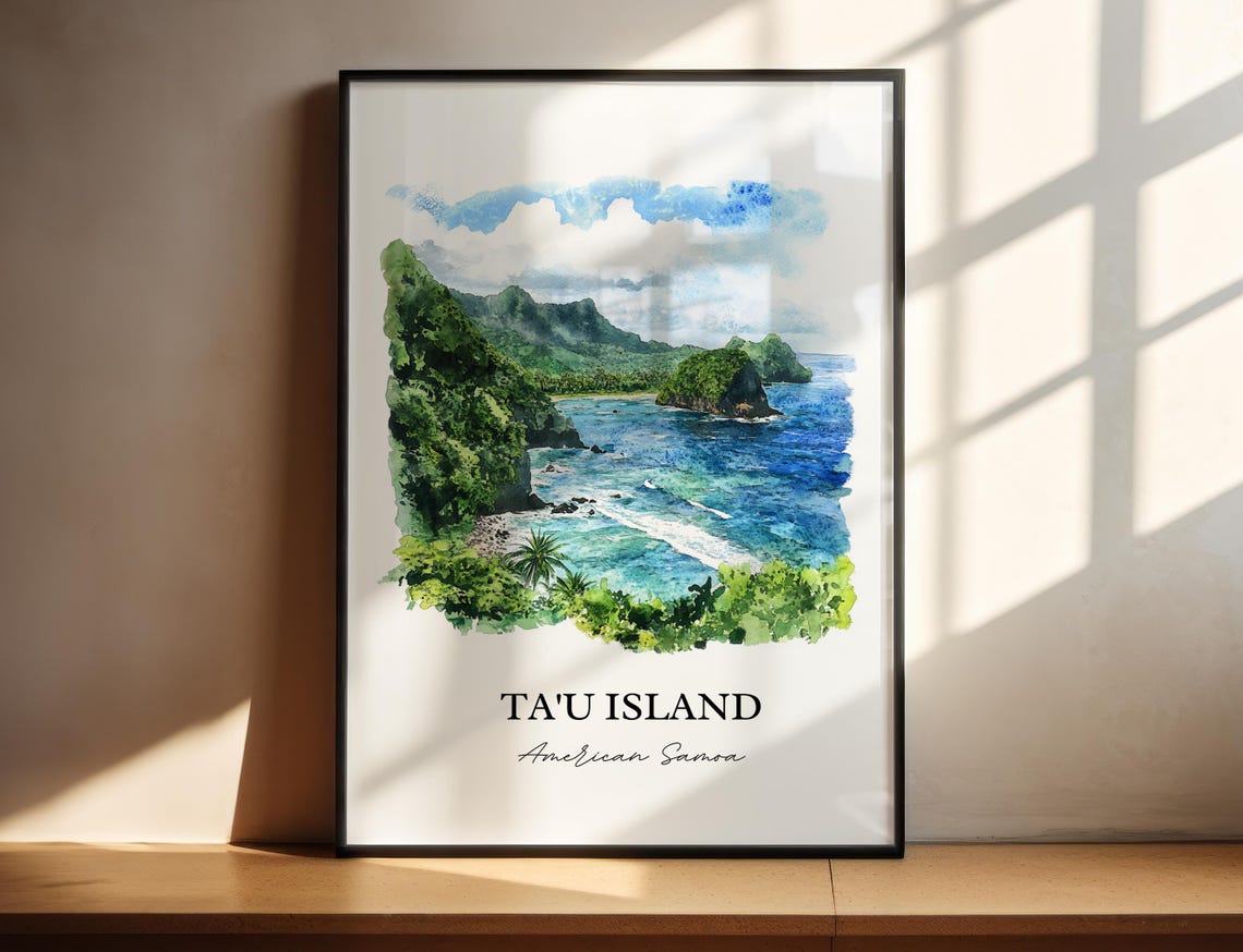 Ta'u Island American Samoa Dramatic Cliffs Cove Watercolor Poster