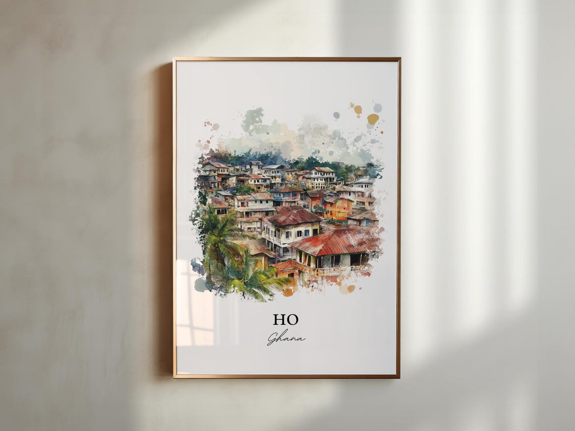 Ho Ghana Watercolor Cityscape African Town Hills View Poster - Image 6