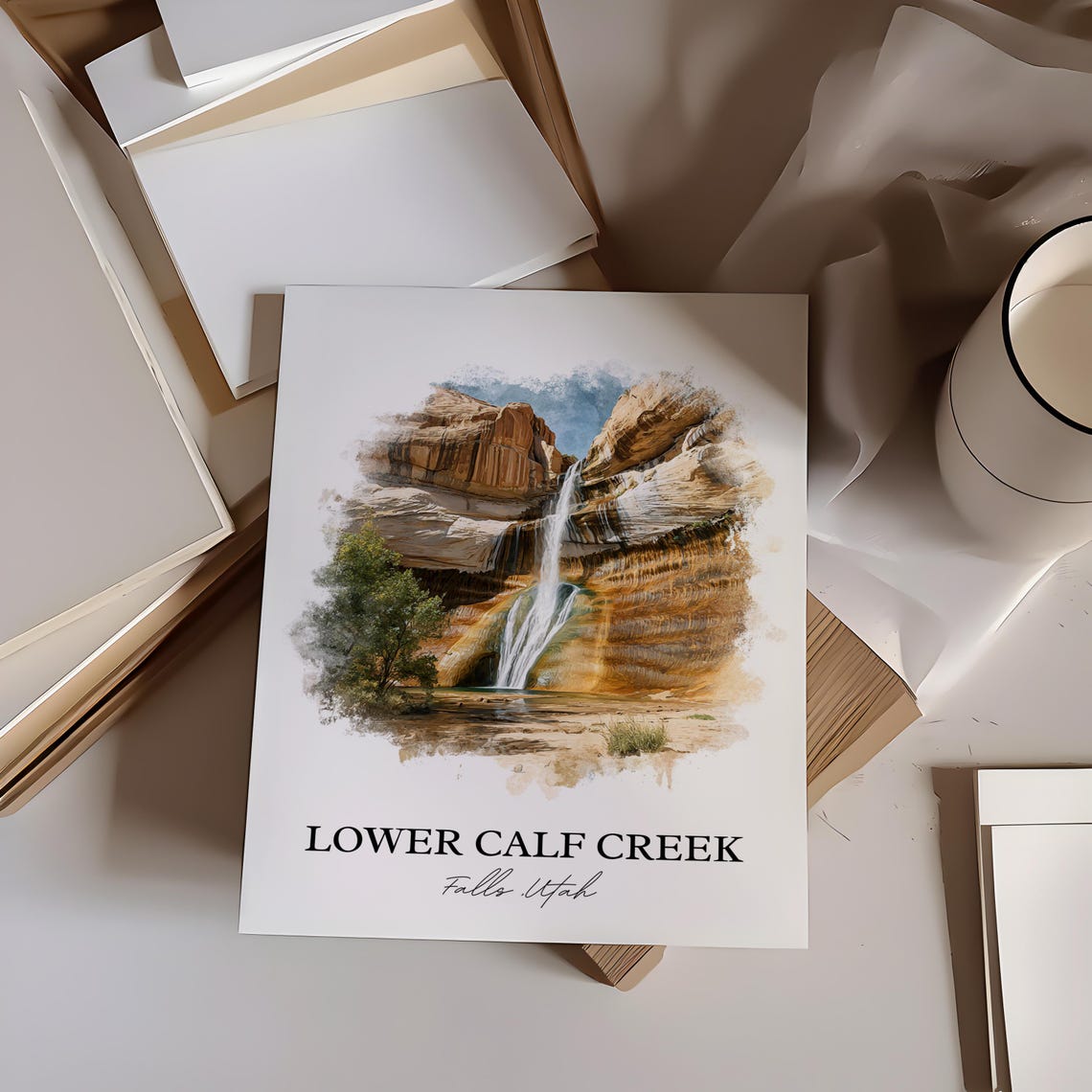 Lower Calf Creek Falls Utah Orange Sandstone Dome Watercolor Poster - Image 3