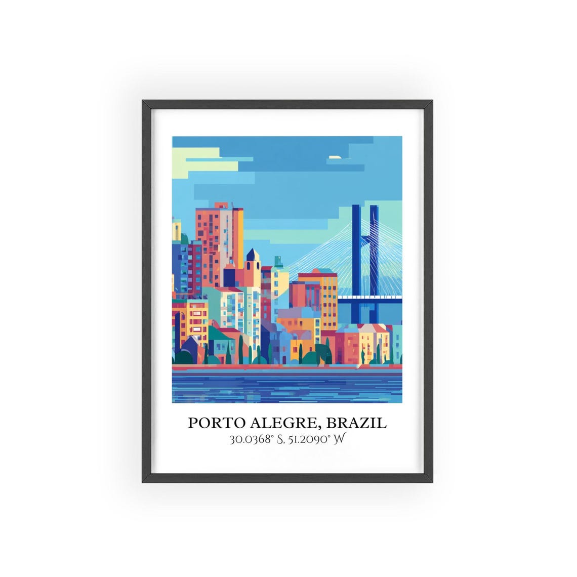 Porto Alegre Brazil Skyline Cable Stayed Bridge Retro Travel Poster - Image 2