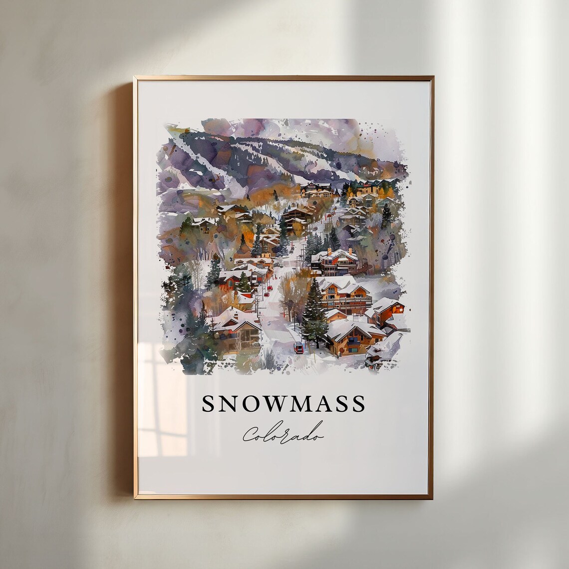 Snowmass Colorado Travel Poster, Watercolor Print