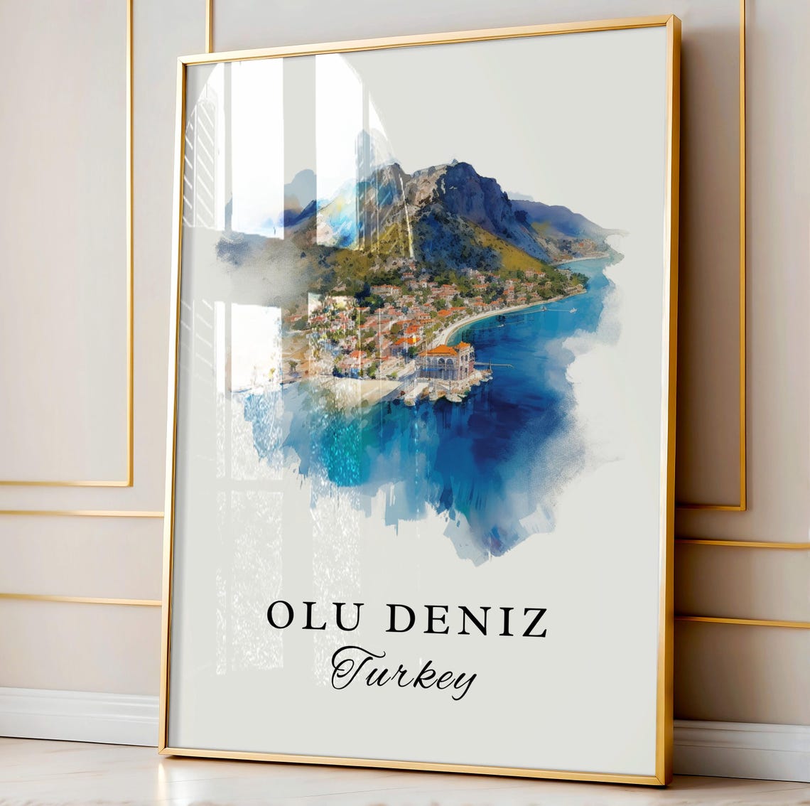 Olu Deniz Turkey Watercolor Turquoise Lagoon Coastal Sea Poster