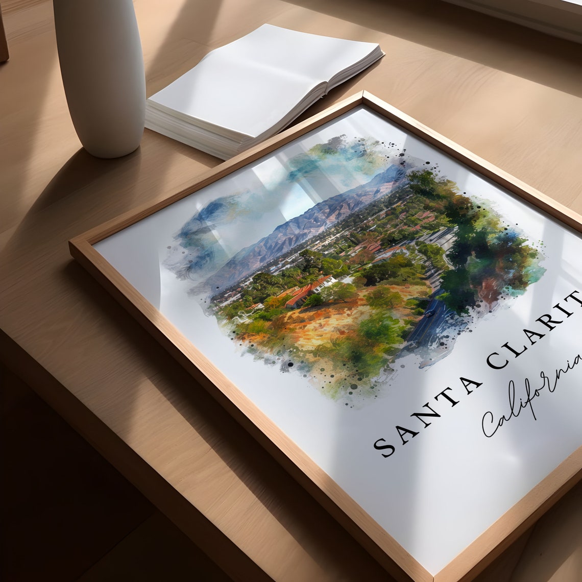 Santa Clarita California Valley City Mountain Watercolor Poster - Image 5
