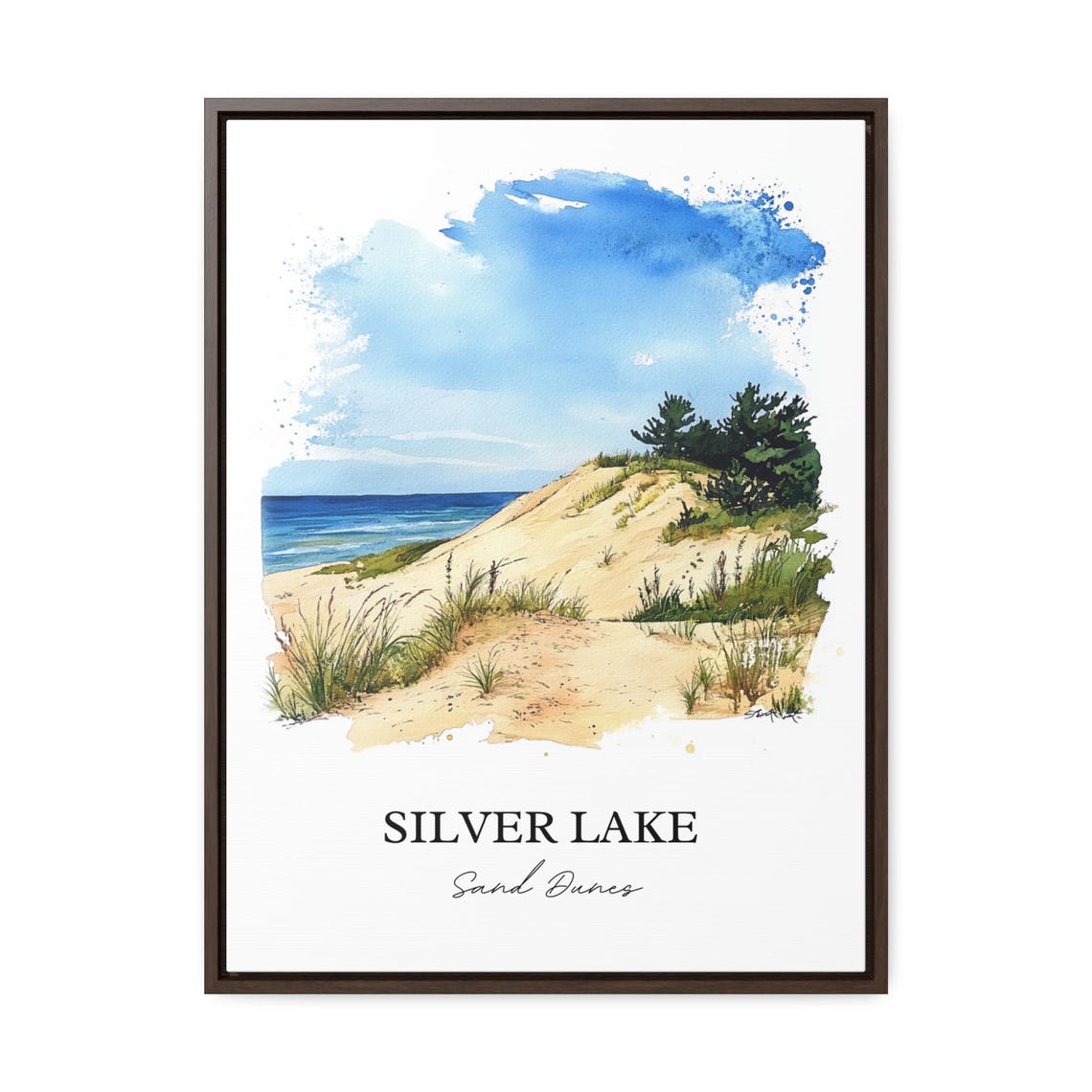 Silver Lake Sand Dunes Watercolor Beach Dune Scene Art Poster - Image 2