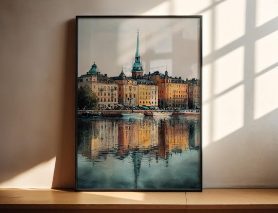 Stockholm Watercolor Art Travel Print Sweden Artwork Decor Cityscape Wall