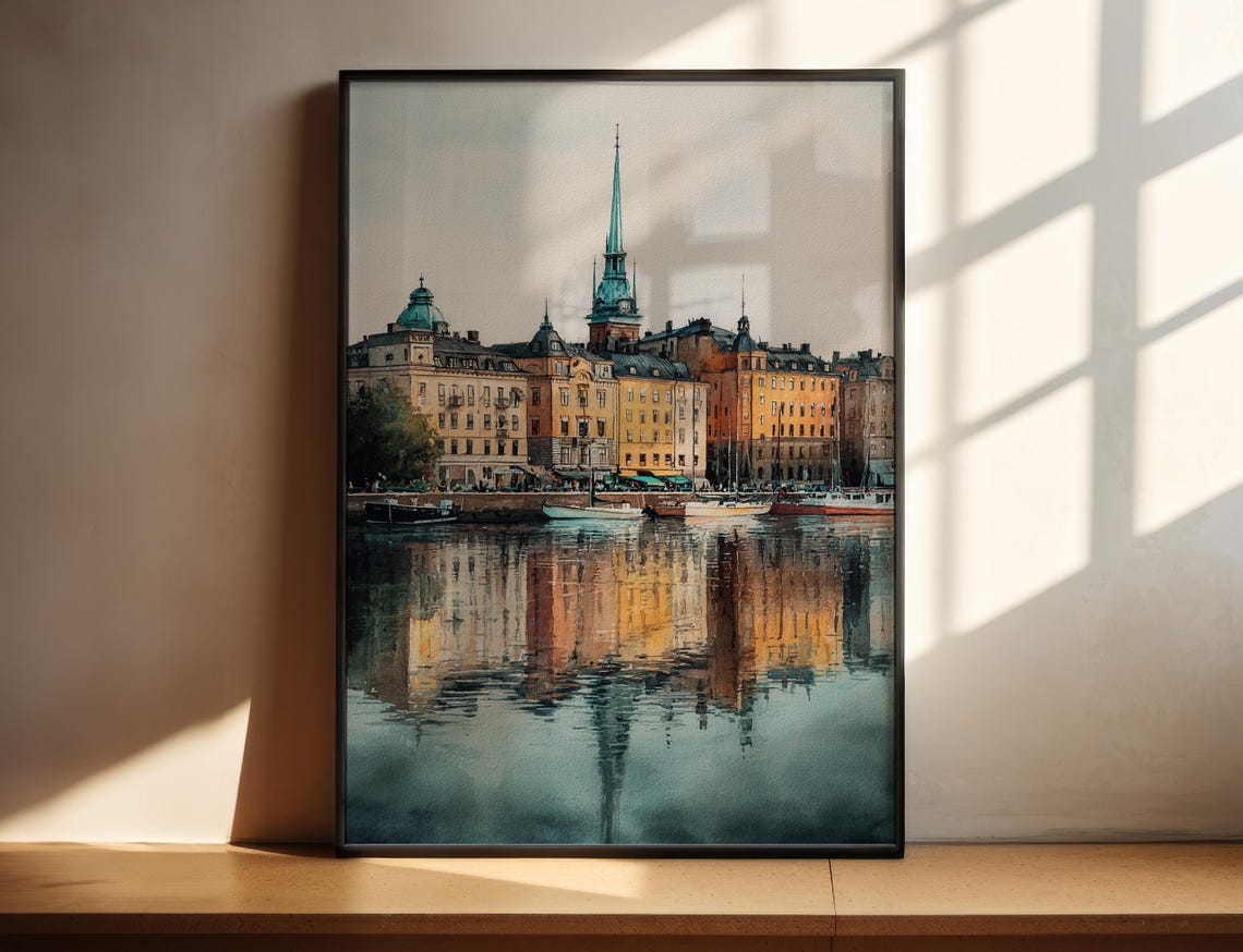 Stockholm Watercolor Art Travel Print Sweden Artwork Decor Cityscape Wall