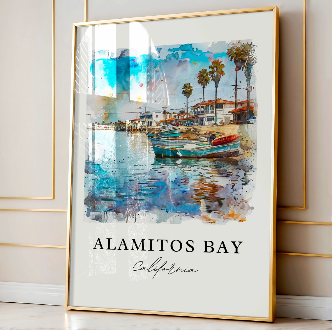 Alamitos Bay California Harbor Boats Marina Watercolor Poster - Image 3