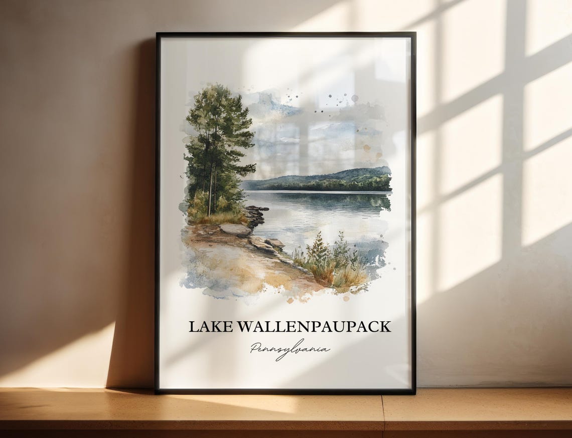 Lake Wallenpaupack Pennsylvania Shoreline Watercolor Travel Poster