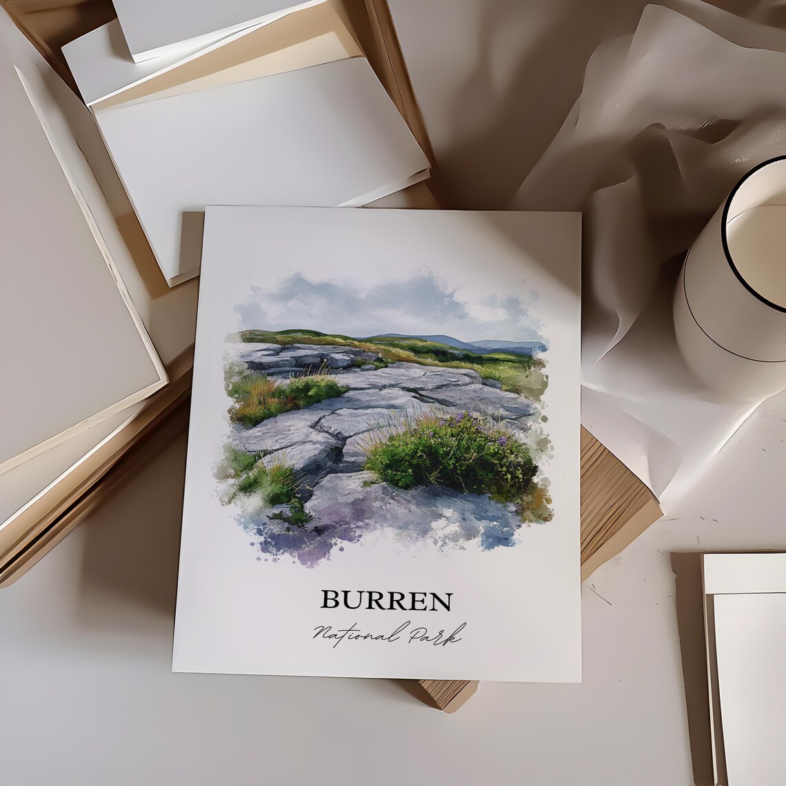 Burren Ireland Limestone Karst Landscape Watercolor National Park Poster - Image 4