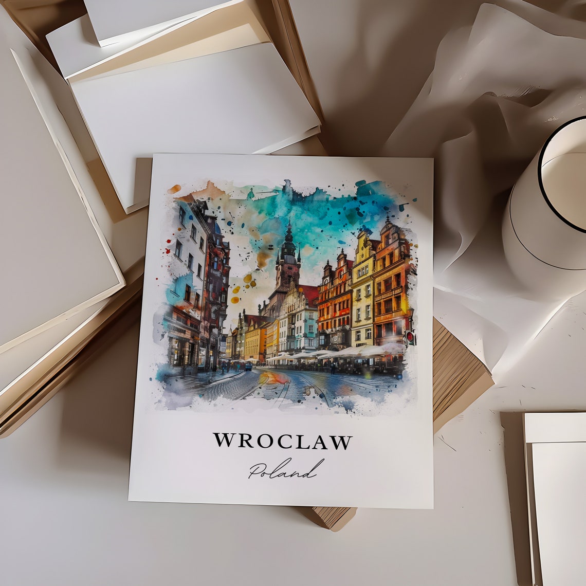 Wroclaw Poland Colorful Market Square Watercolor Travel Poster - Image 6