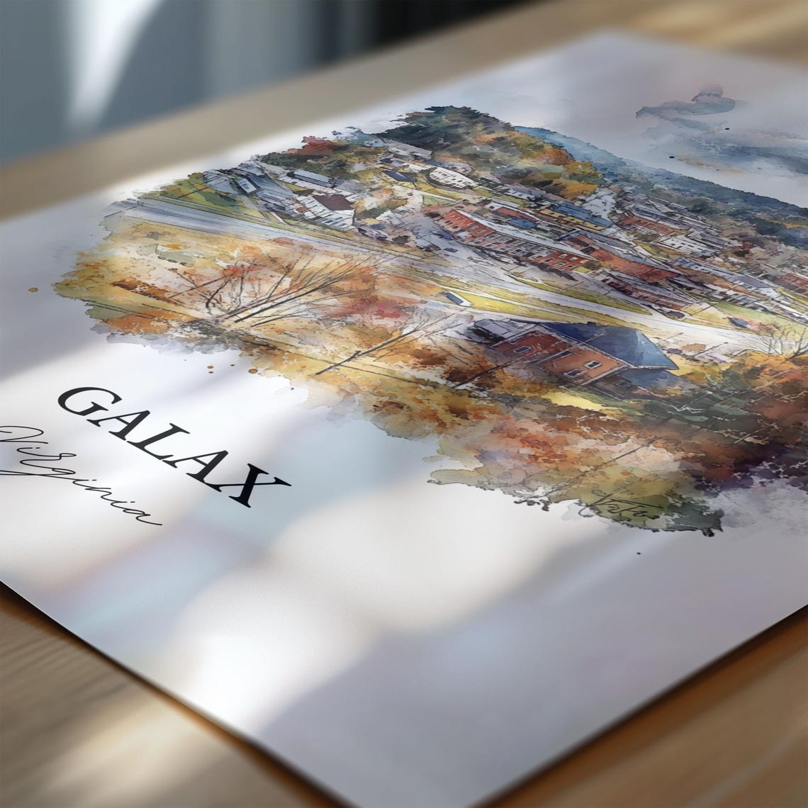 Galax Virginia Town Overlook Valley Autumn Watercolor Travel Poster - Image 6