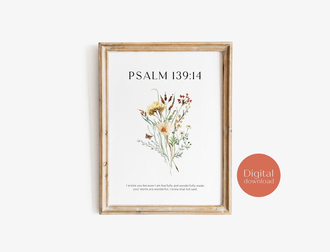 Psalm 139:14 Bible Verse Wildflower Wall Art - Image 2
