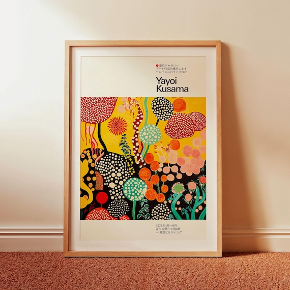 Yayoi Kusama Golden Sun Dotted Trees Exhibition Modern Poster