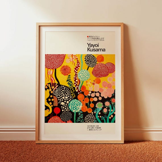 Yayoi Kusama Inspired Poster Ready To Hang Framed Japanese Organic Print Museum Quality Polka Dot Art Japandi Wall Decor