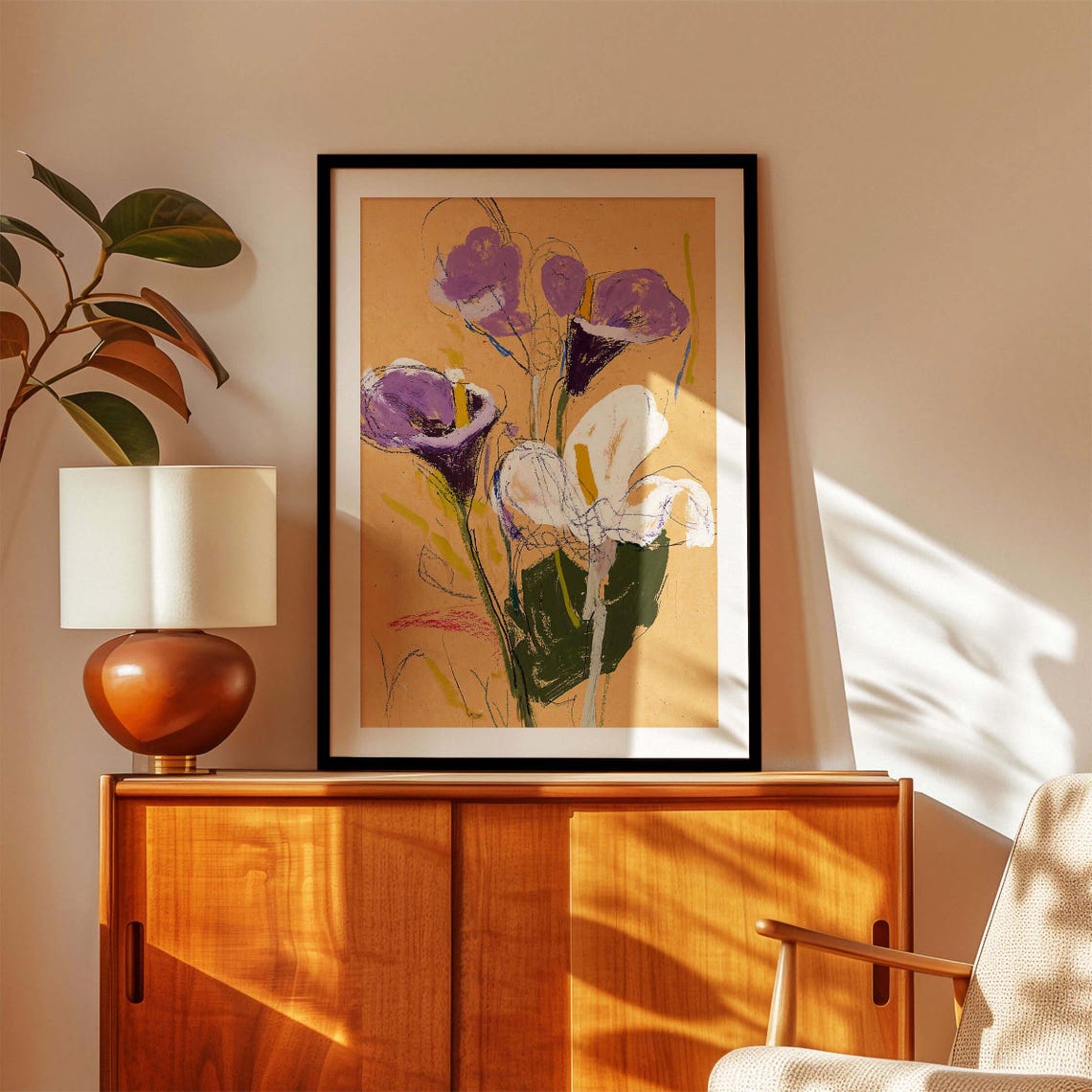 Purple Calla Lily Pastel Drawing Modern Elegant Floral Art Poster - Image 3