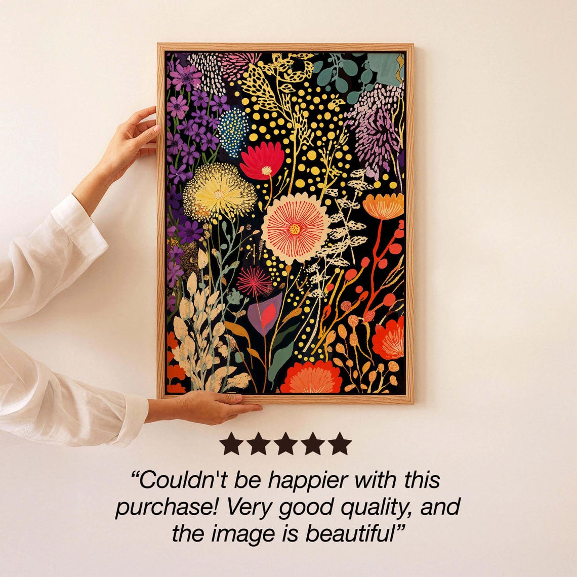 Modern Botanical Illustration of Wildflowers on Black Wall Art - Image 3