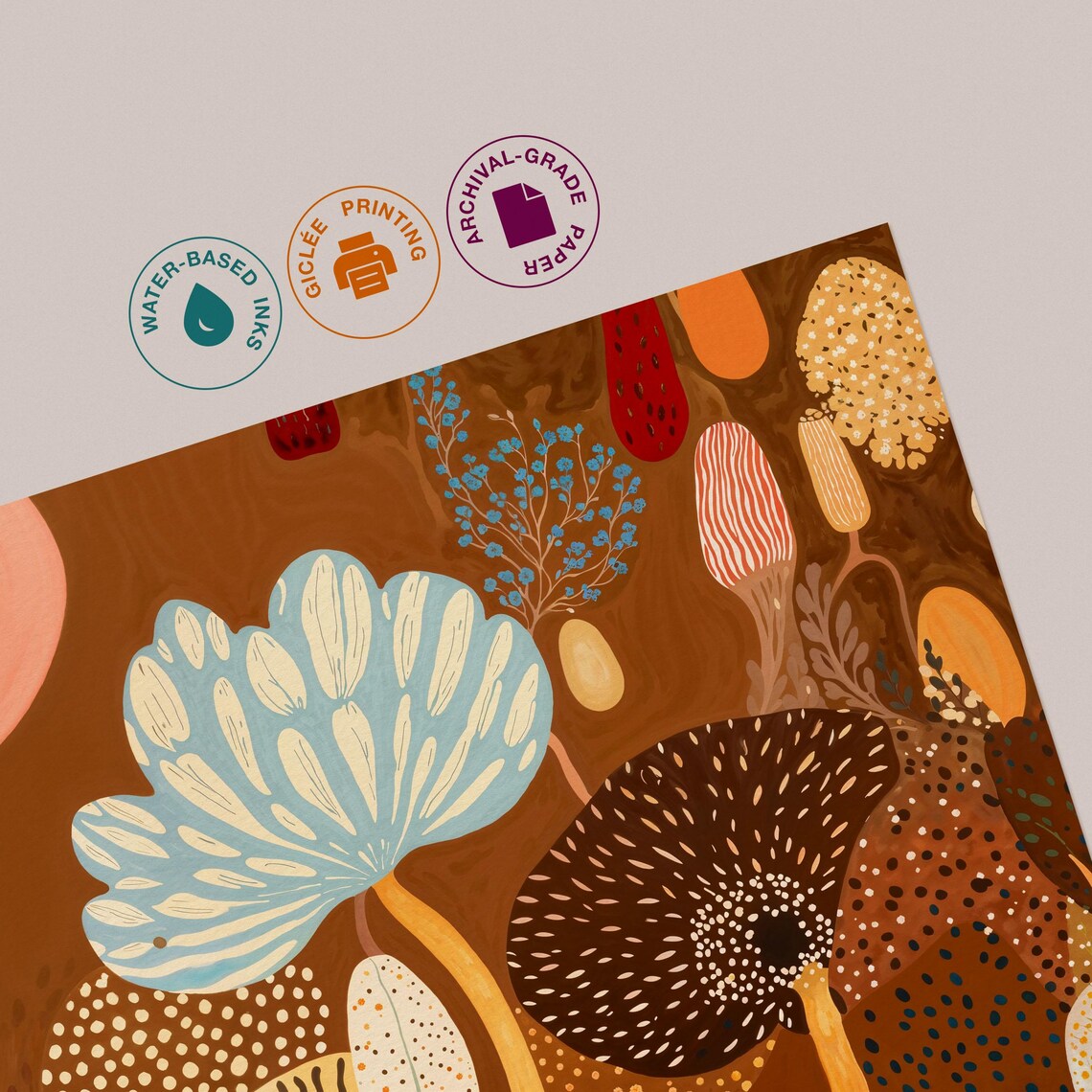 Yayoi Kusama Inspired Brown Autumn Coral Botanical Garden Poster - Image 3