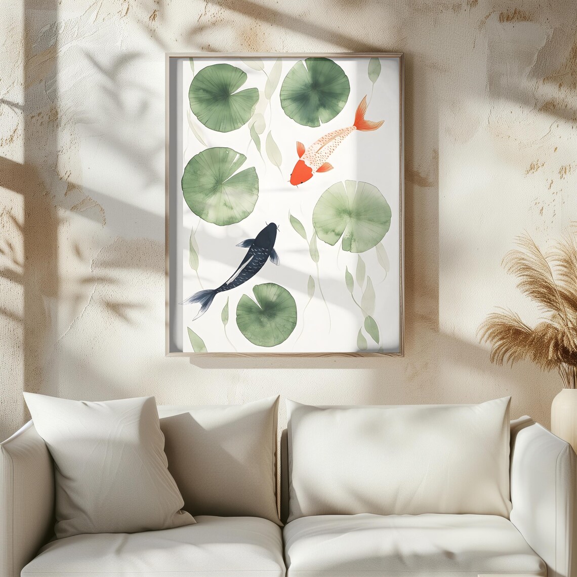 Koi Fish Japanese Minimalist Art Print, Nature Decor