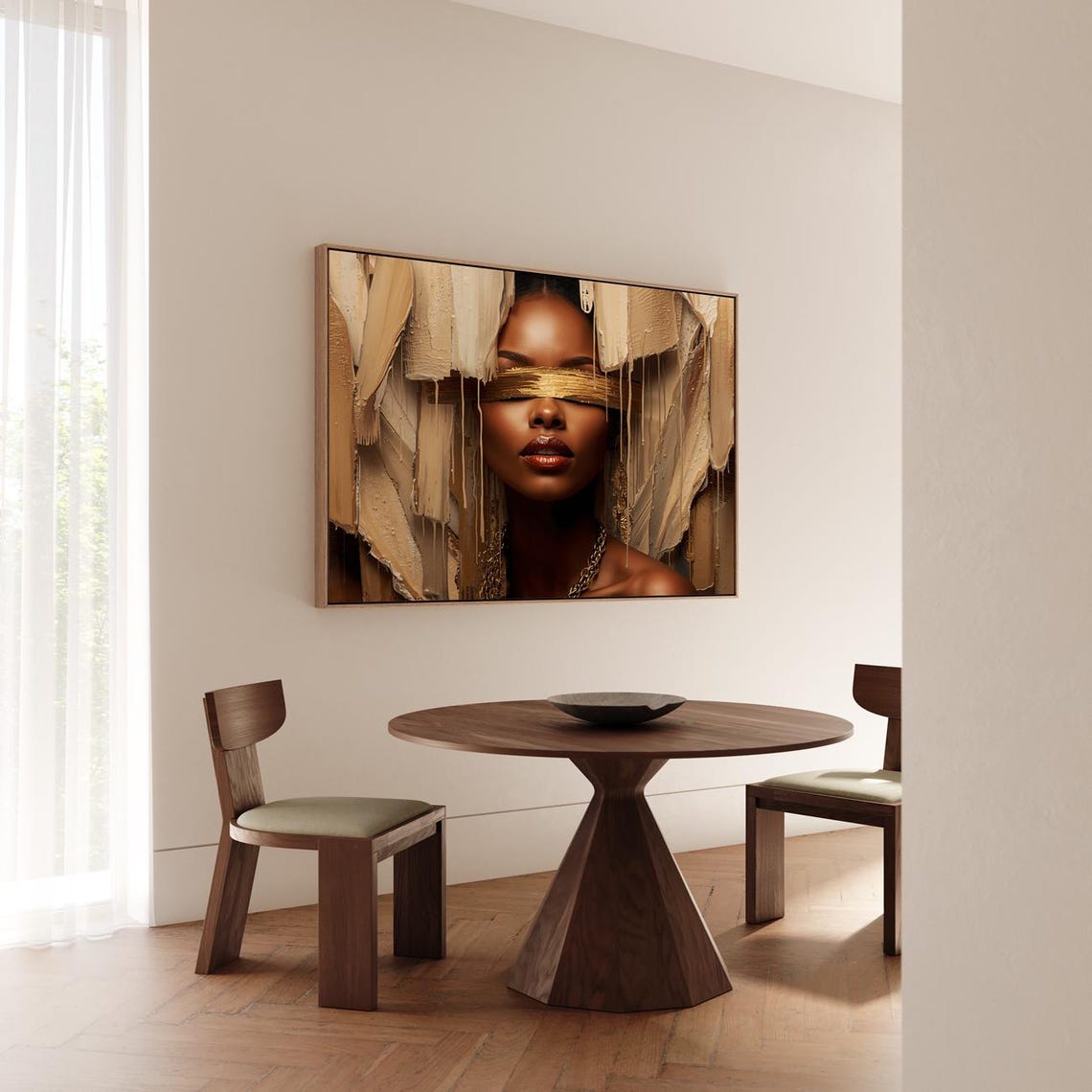 Woman in Golden Blindfold Abstract Textured Beige Portrait Poster