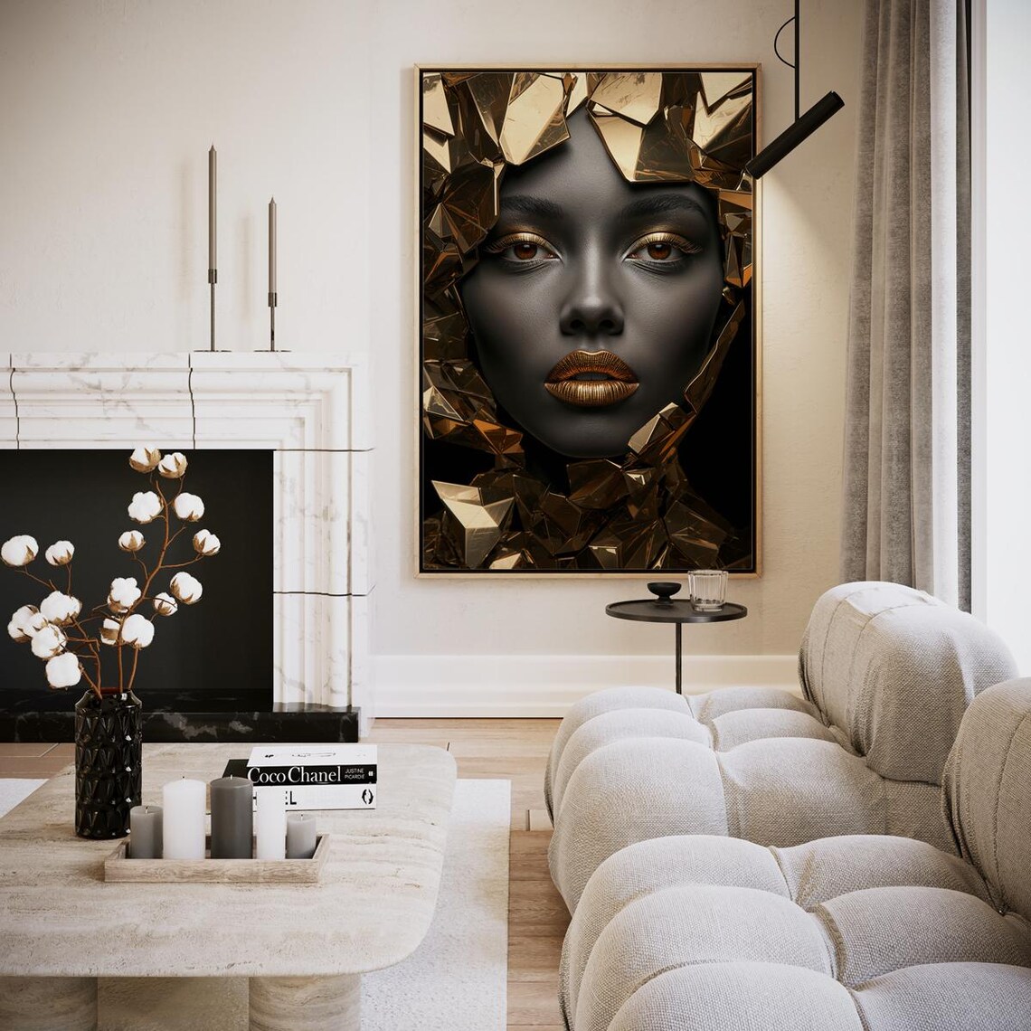 Black And Gold Geometric Crystal Woman Face Portrait Art Poster