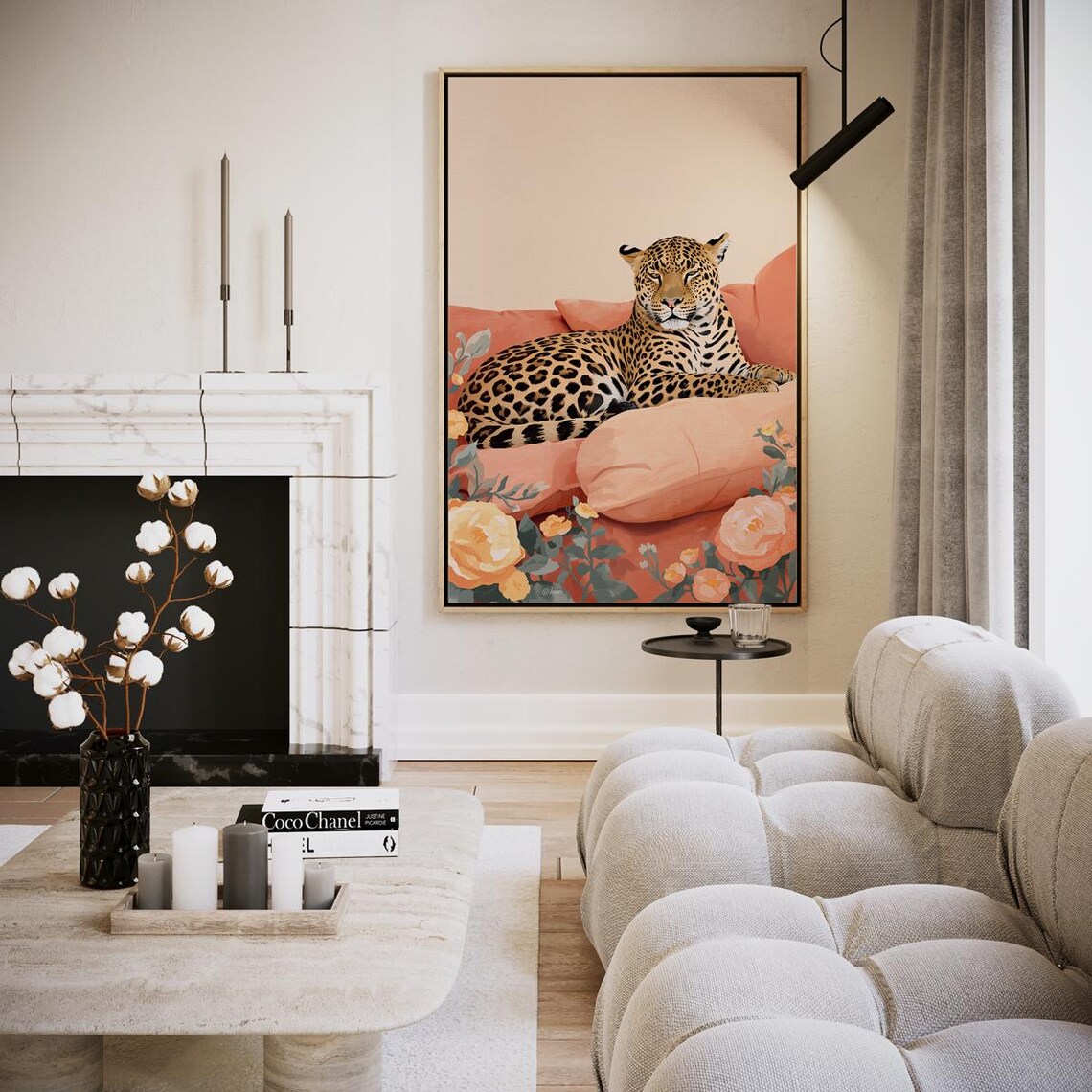 Leopard On Pink Rose Bench Artwork Wall Art