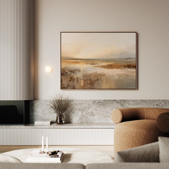 Misty Dawn Abstract Marshland Landscape Neutral Tones Poster
