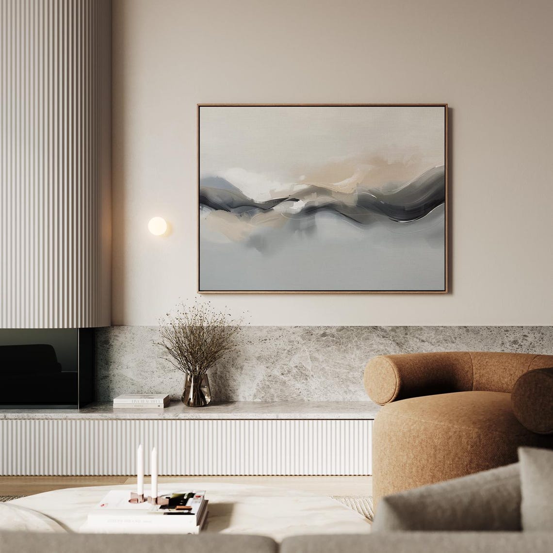 Neutral Abstract Wave Print Gray Beige Minimalist Modern Art Decor