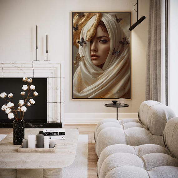 Golden Serpent And Butterflies In Symphony Artwork Wall Art