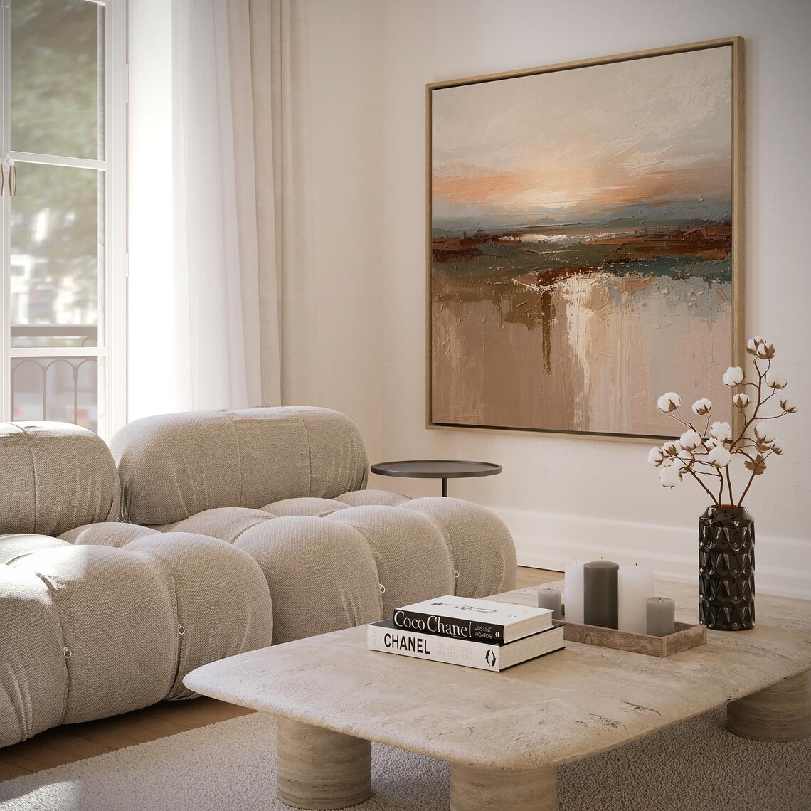 Earthy Abstract Landscape with Warm Sunset Glow Modern Neutral Poster