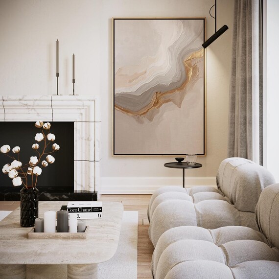Beige Marble Gold Swirl Abstract Modern Wall Decor Art Poster