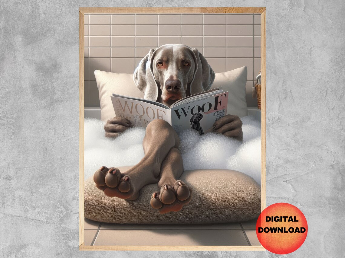 Weimaraner In Bathtub, Dog Bathroom Poster