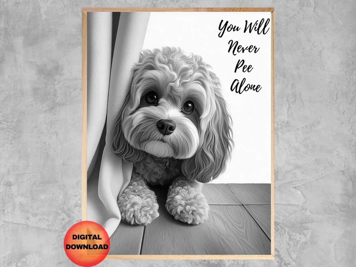Cavapoo Bathroom Wall Art, Funny Dog Decor Poster