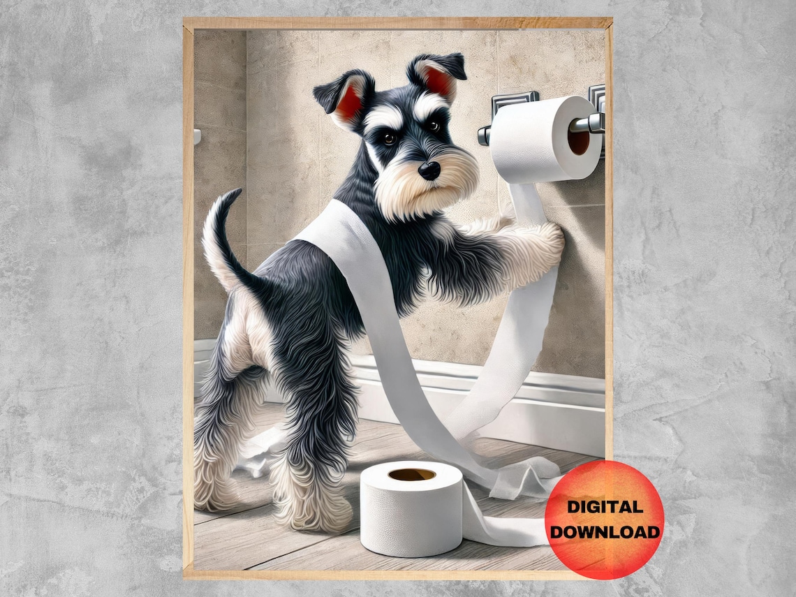 Mini Schnauzer Bathroom Toilet Wall Art Print