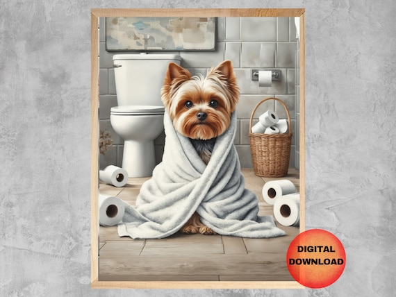 Yorkie Funny Bathroom Wall Art Yorkshire Terrier Toilet Poster Kids Print Whimsical Dog Lover Gift