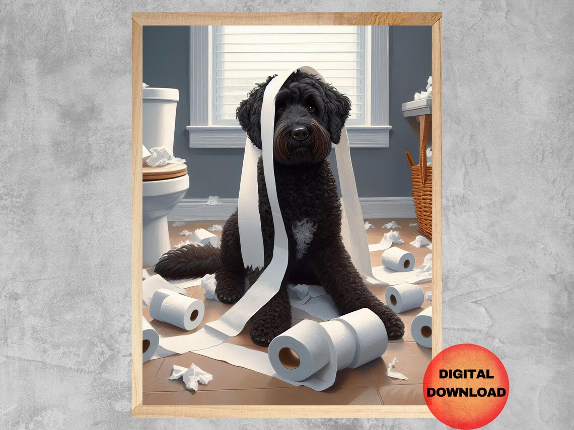 Portuguese Water Dog Bathroom Poster, Funny Pet Gift
