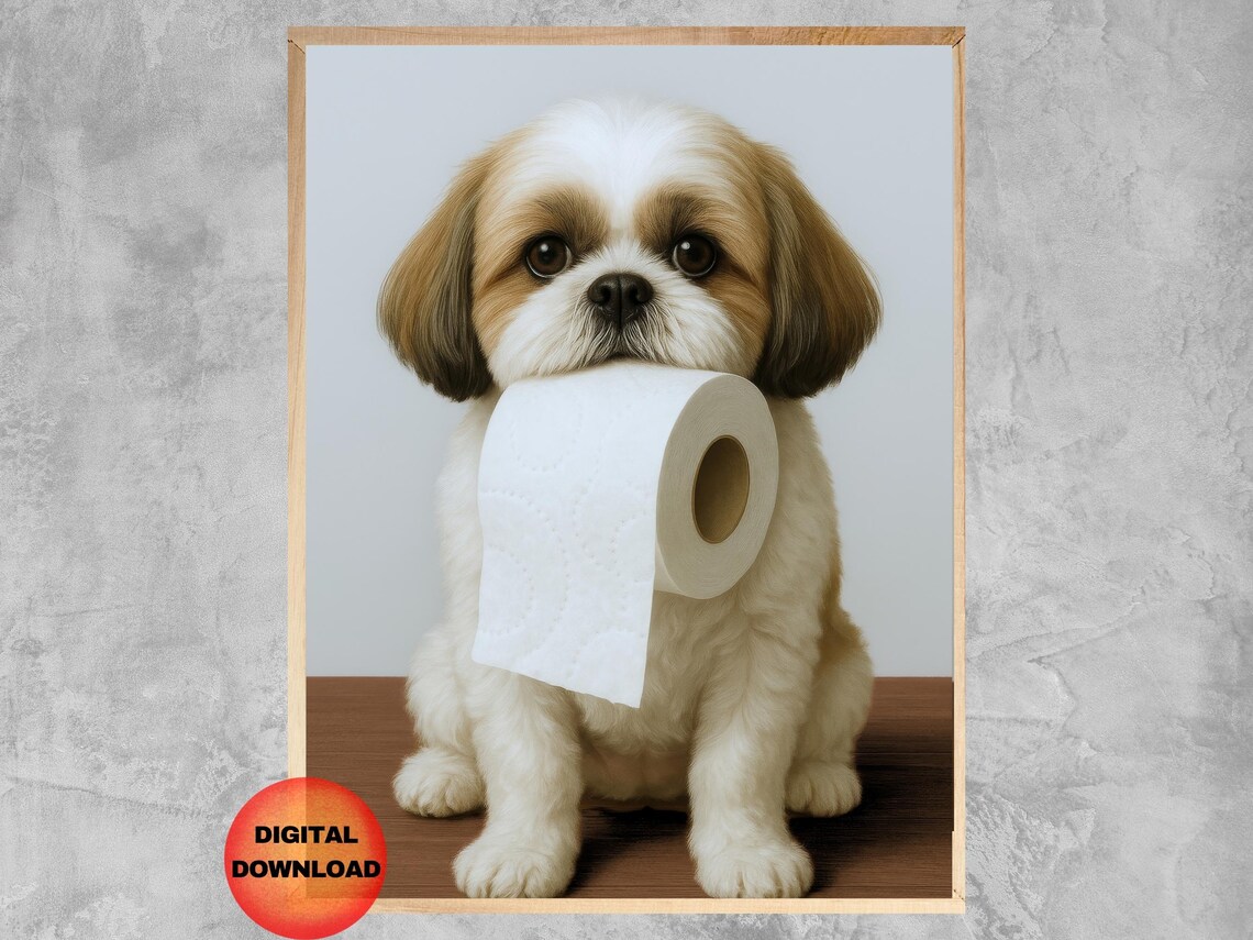 Funny Shih Tzu Bathroom Poster, Dog Mom Dad