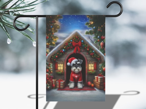 Christmas Schnauzer Garden Flag Santa Puppy Doghouse Holiday Decor Poster