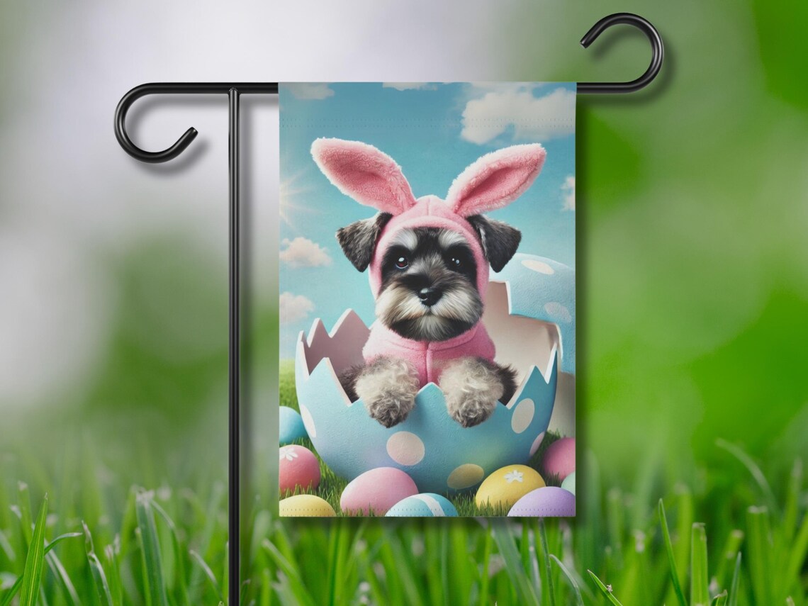 Mini Schnauzer Easter Garden Flag Art Print