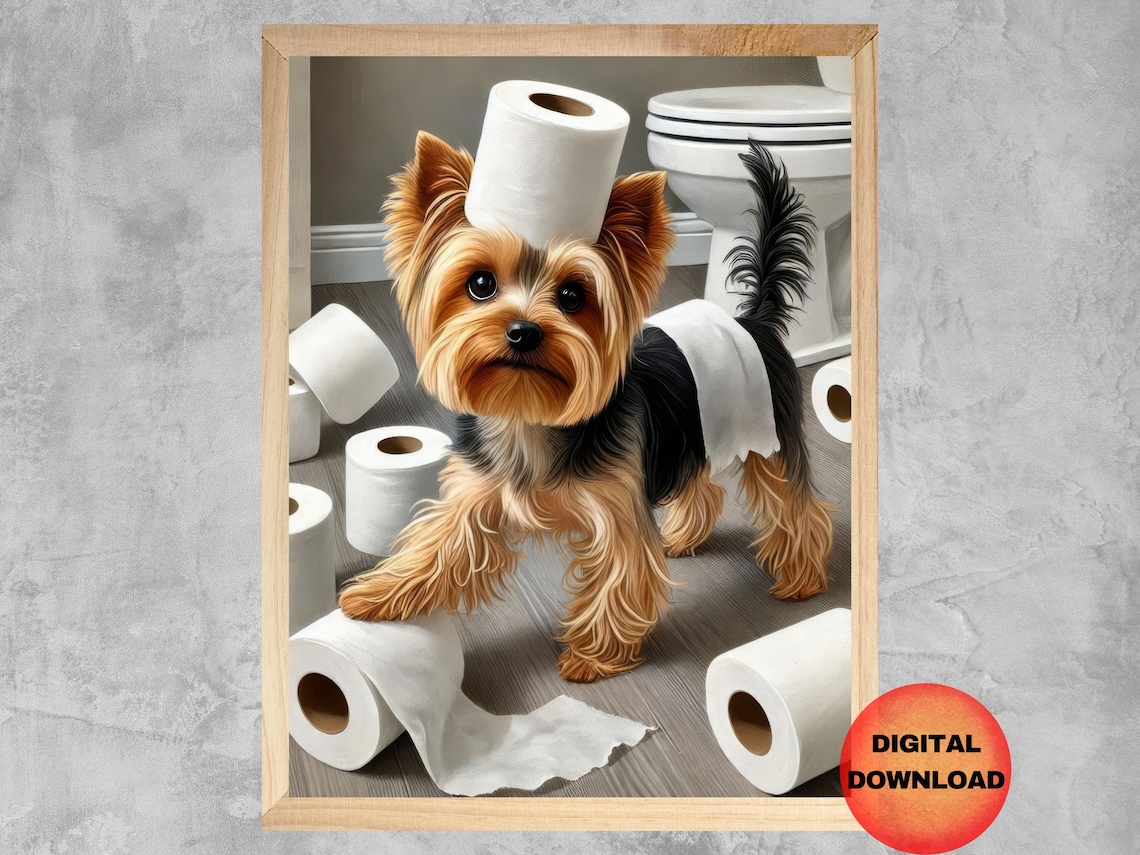 Yorkie Funny Bathroom Art Print, Whimsical Dog Humor