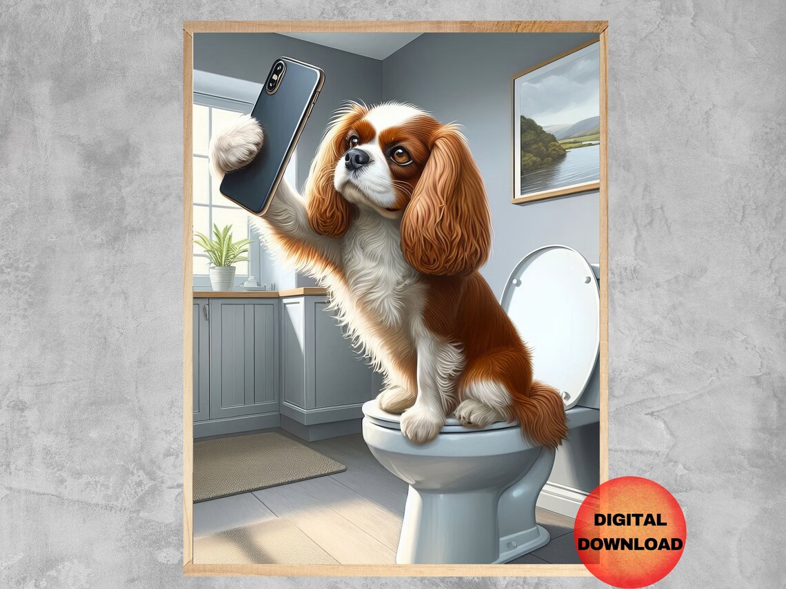 Cavalier King Charles Spaniel Selfie On Toilet Humor Poster
