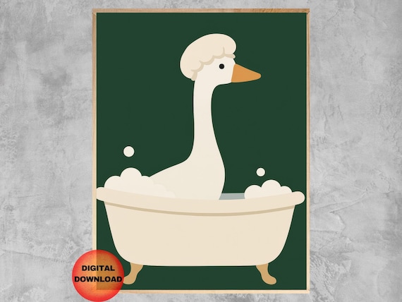 Cute Goose Wall Decor Trendy Art Silly Print Quirky Picture Kids Bathroom Humor Funny Animal