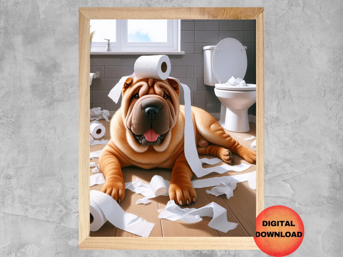 Shar Pei Toilet Print, Funny Bathroom Wall Art