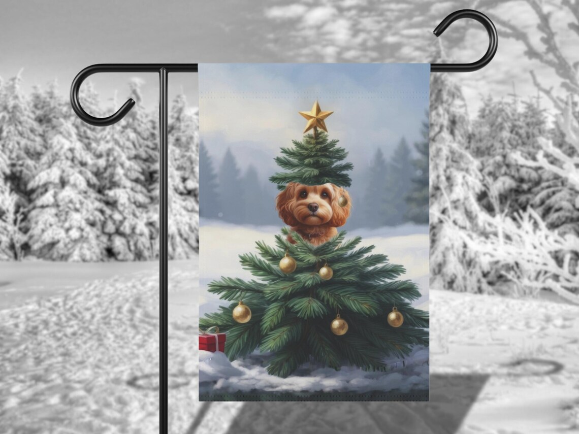 Cockapoo Christmas Yard Flag, Holiday Dog Art Print